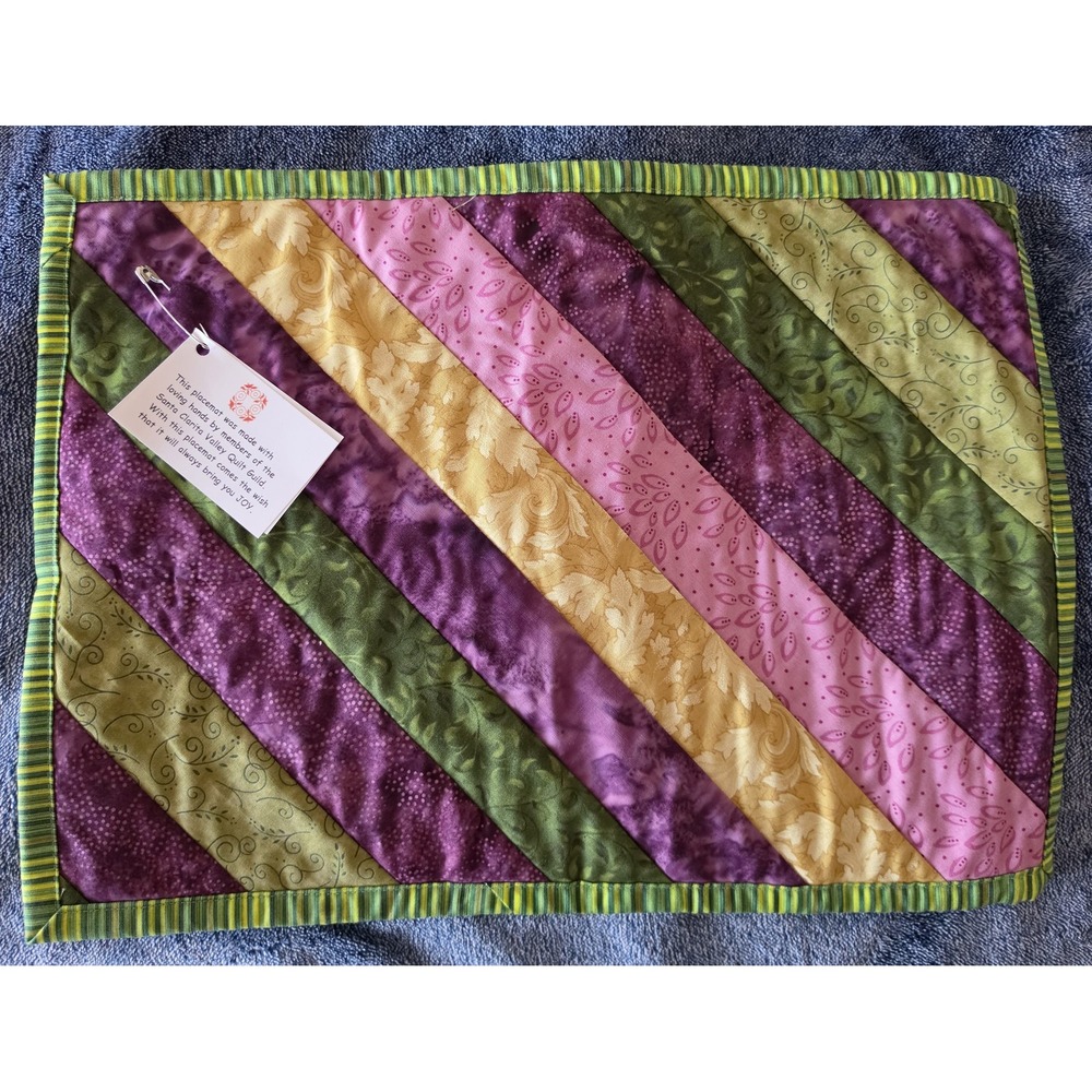Santa Clarita Valley Quilt Guild Placemat Green Purple Yellow Classic NWT